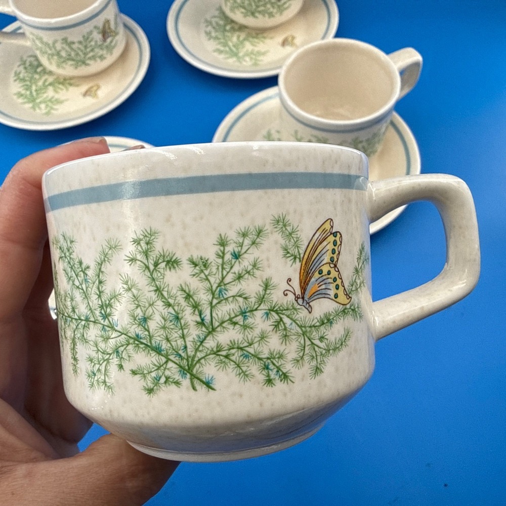 Vintage Lenox Temper-Ware Fancy Free 4 Cups & Saucers Butterfly USA
